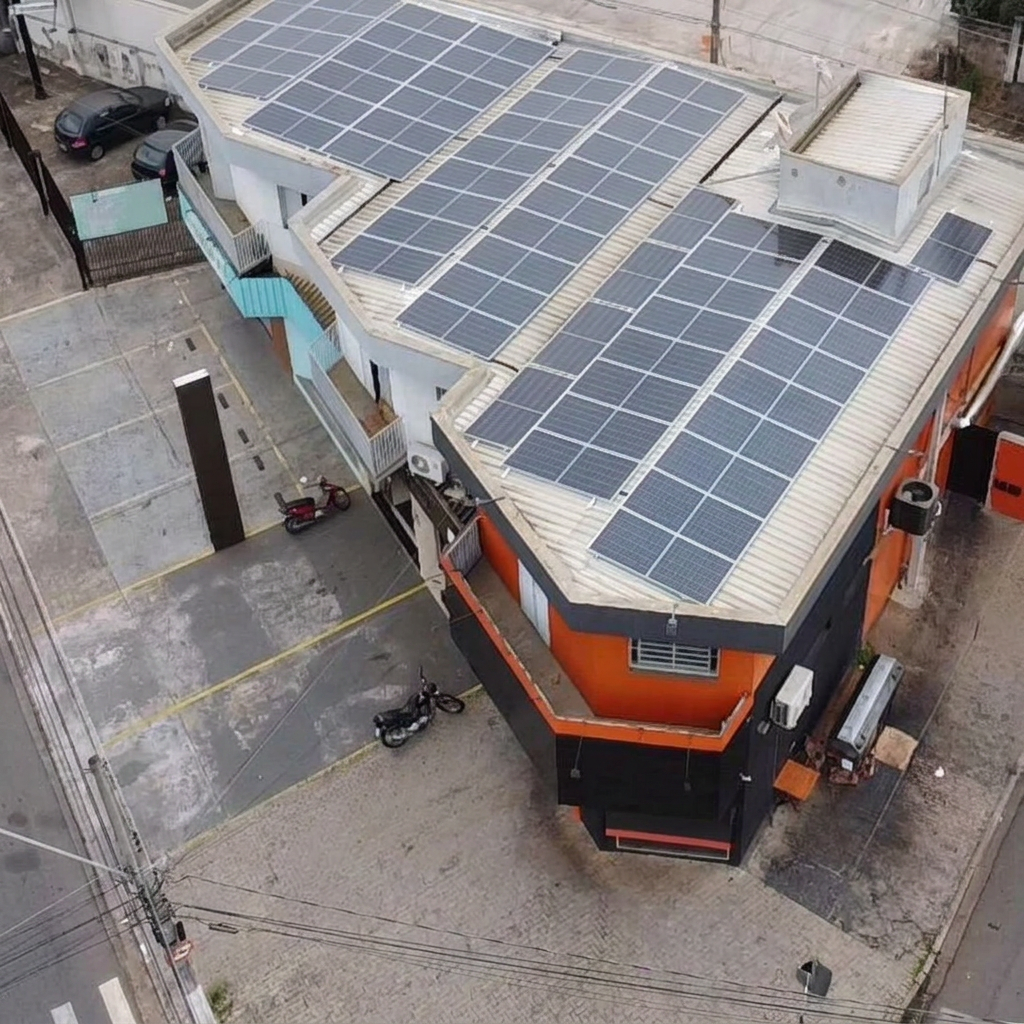 Sistema fotovoltaico instalado no telhado da Brasa Meat em Sumaré